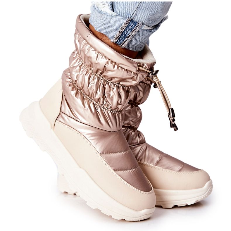 Botas de neve quentes femininas com zíper dourado