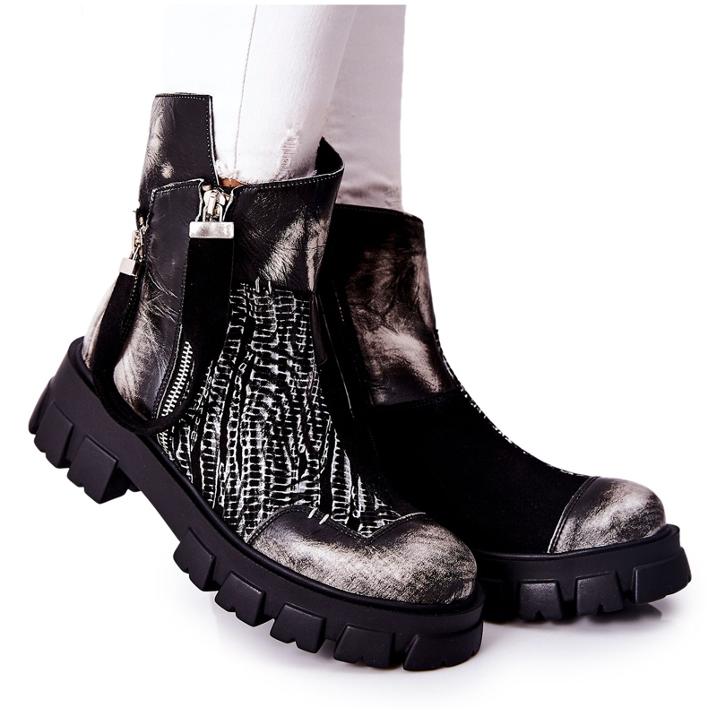 Botas de couro botas Jodhpur Maciejka Preto-Branco 05137-21