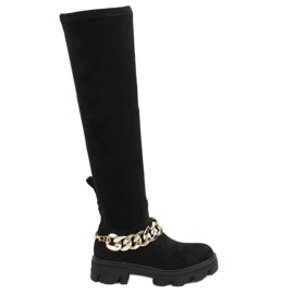 Botas acima do joelho com sola grossa ML174 microfibra preta preto