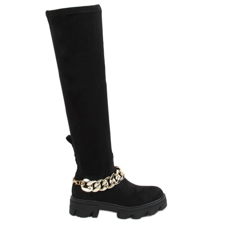 Botas acima do joelho com sola grossa ML174 microfibra preta preto