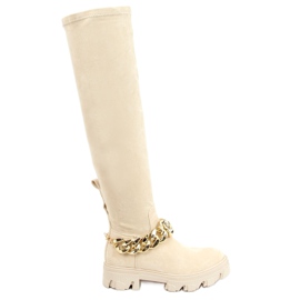 Botas acima do joelho com sola grossa ML174 Microfibra Bege