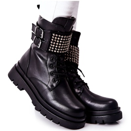 PE1 Botas femininas trabalhadoras com tachas pretas Eveis preto