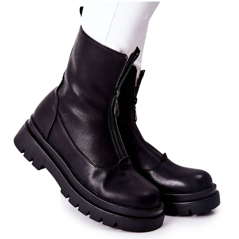 PE1 Botas femininas com zíper Black Tierra preto