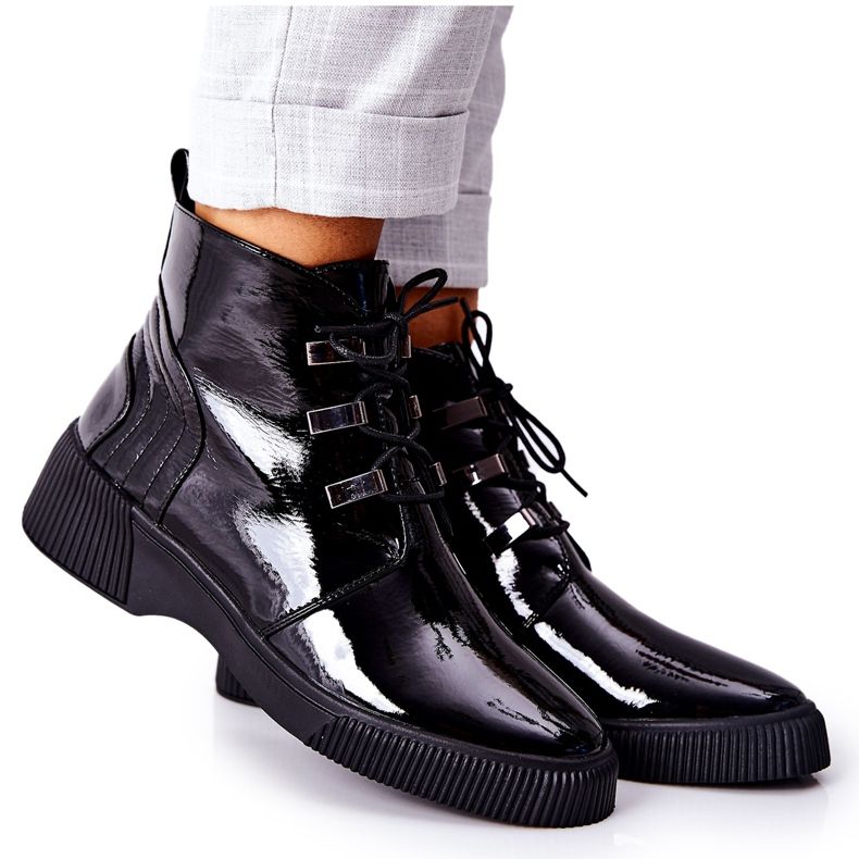 S.Barski Botas de trabalho lacadas pretas Vica preto