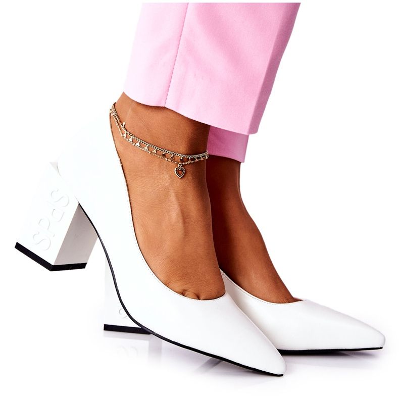 S.Barski Bombas de couro em uma barra Cherith branca branco