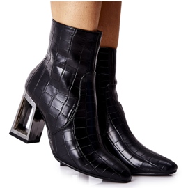 S.Barski Botas pretas femininas de couro de crocodilo milo preto