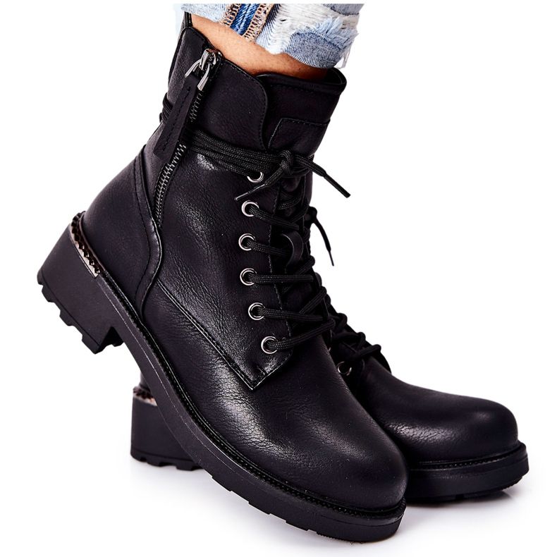 Botas de trabalho altas pretas Maisa com zíper preto Botas de trabalho altas pretas Maisa com zíper preto