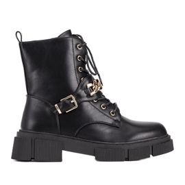 Botas de caminhada pretas com corrente Laurette dourada preto Botas de caminhada pretas com corrente Laurette dourada preto