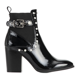 Botas de cano baixo verniz pretas com tachas Bondy preto