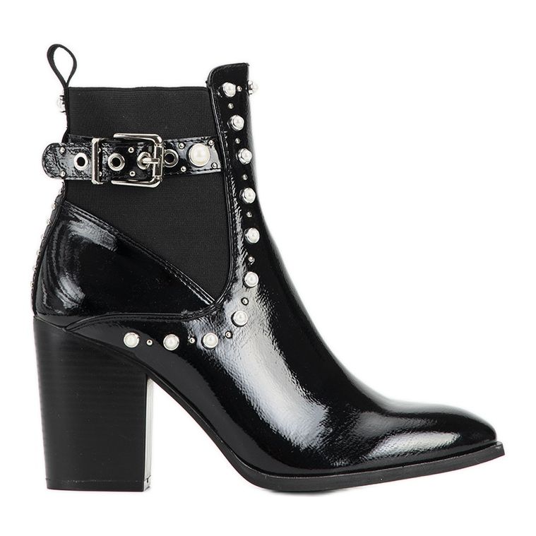 Botas de cano baixo verniz pretas com tachas Bondy preto