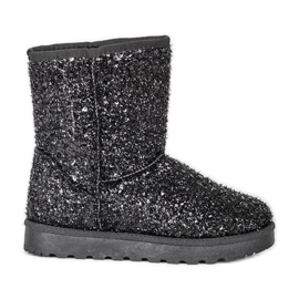 Botas de neve pretas brilhantes da lua preto prata