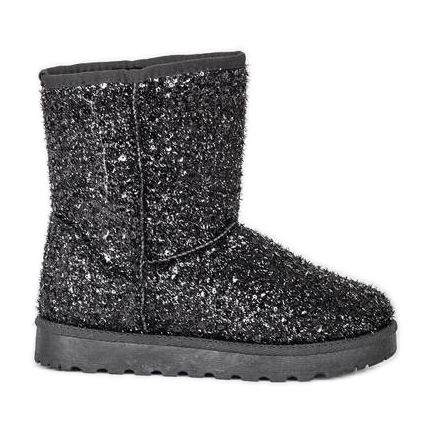 Botas de neve pretas brilhantes da lua preto prata Botas de neve pretas brilhantes da lua preto prata