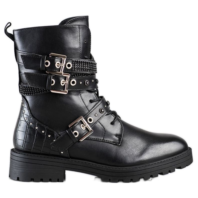 Erynn Trabalhadores pretos com fivelas decorativas