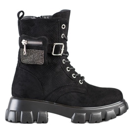 SHELOVET Botas de trabalho em camurça com bolso preto SHELOVET Botas de trabalho em camurça com bolso preto