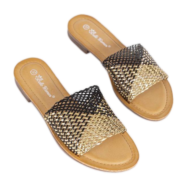 Chinelos Glam Star pretos e dourados