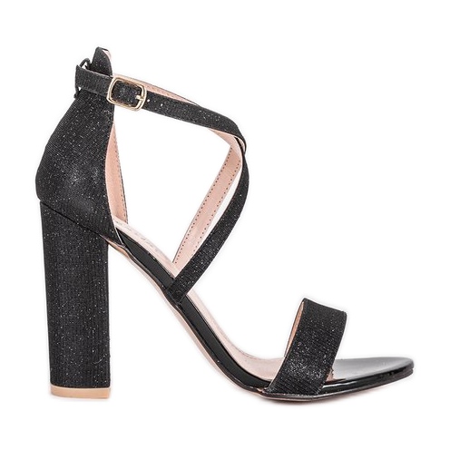 Sandálias pretas em um poste Silver Dust preto