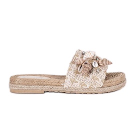 Chinelos Cream Sea Side com conchas bege
