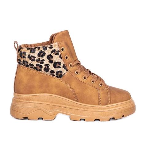 Botas de caminhada marrom animal com estampa de leopardo castanho