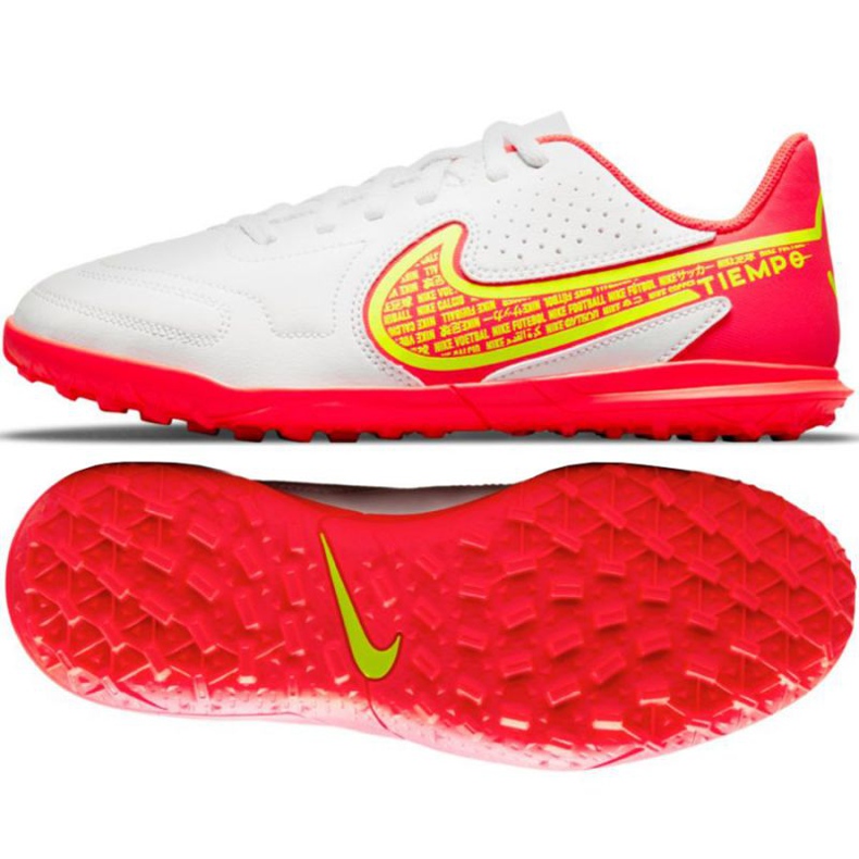 Chuteiras Nike Tiempo Legend 9 Club Tf Jr DA1334 176 branco branco