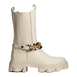 Botas bege com corrente Luce dourada