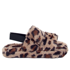 Chinelos de pele feminina com manchas N-92 Leopard bege marrom