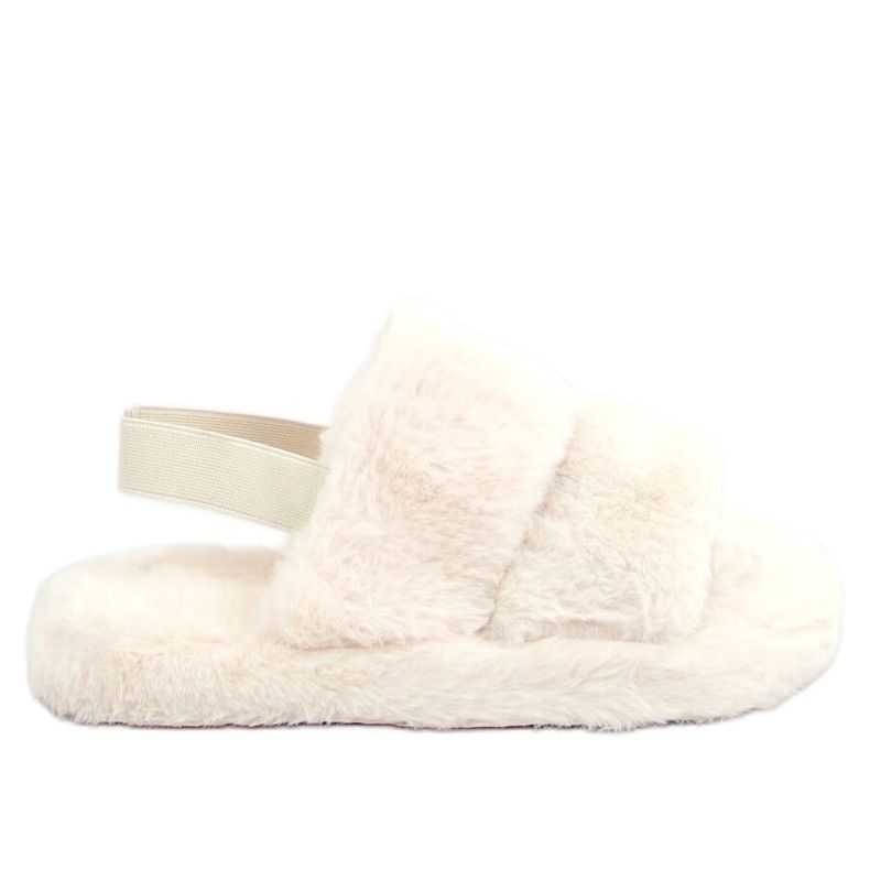 Chinelos femininos de pele creme N-92 Beige bege crua