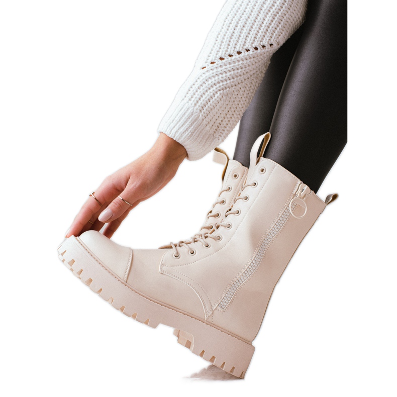 TRENDI Botas de combate clássicas bege