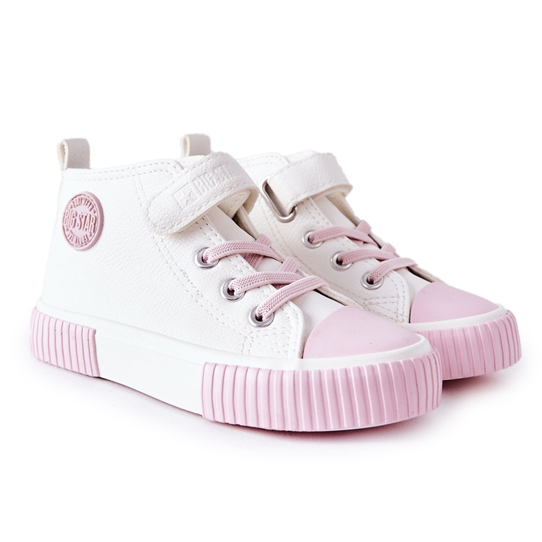 Tênis alto infantil com velcro Big Star II374014 branco rosa