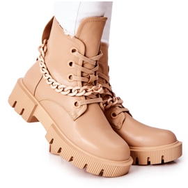 FB2 Botas de couro Workers Beige Izzy marrom cáqui
