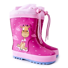 Botas de chuva infantis de borracha Fuchsia Glynnal Giraffe rosa
