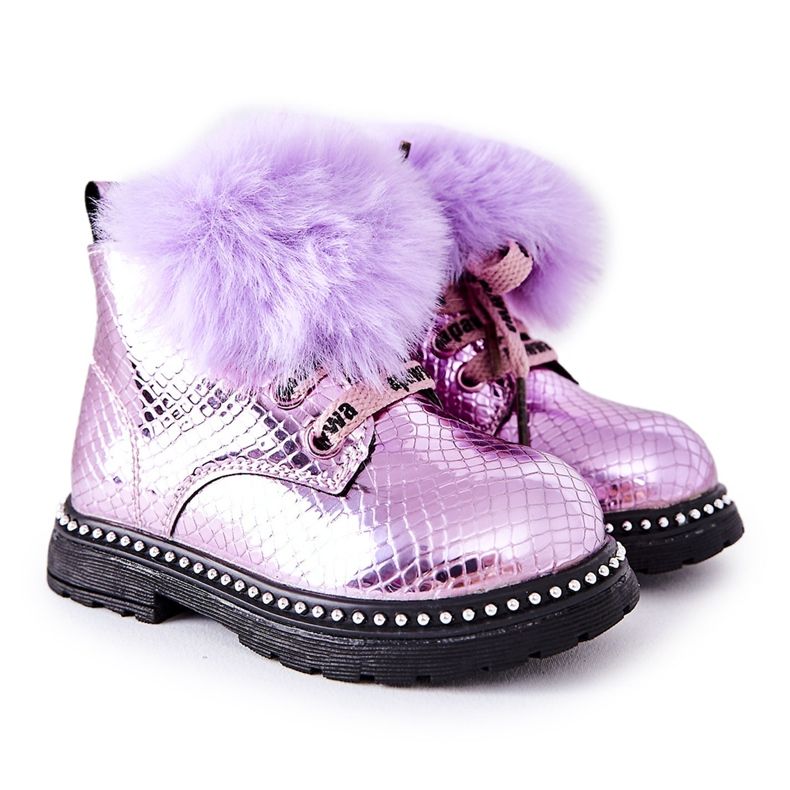 PA1 Botas Quentes Infantis Com Pele Violet Rosea tolet