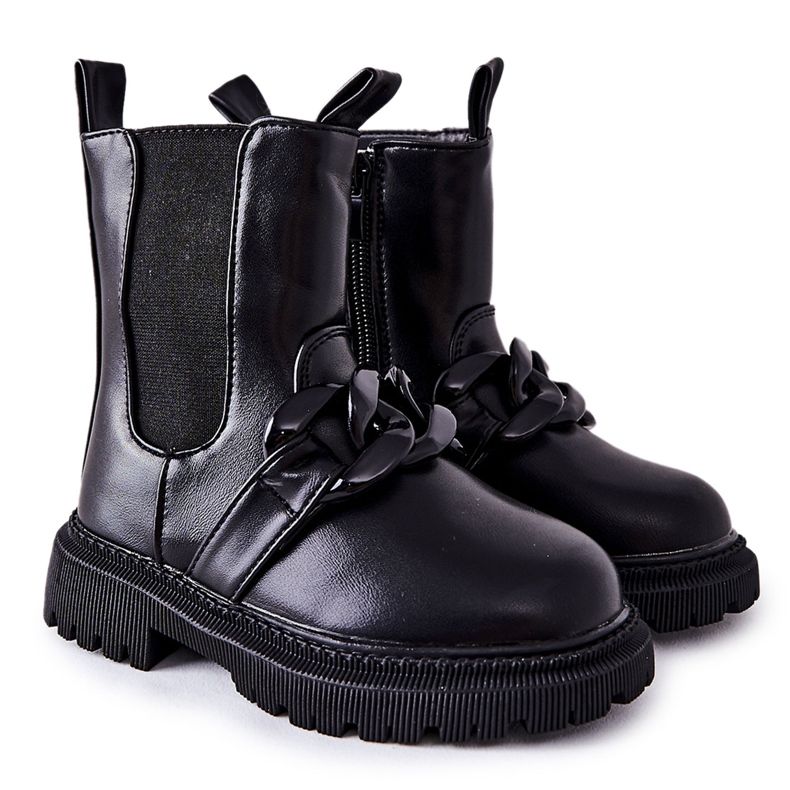 FR1 Botas infantis com corrente preta quente Hinea preto