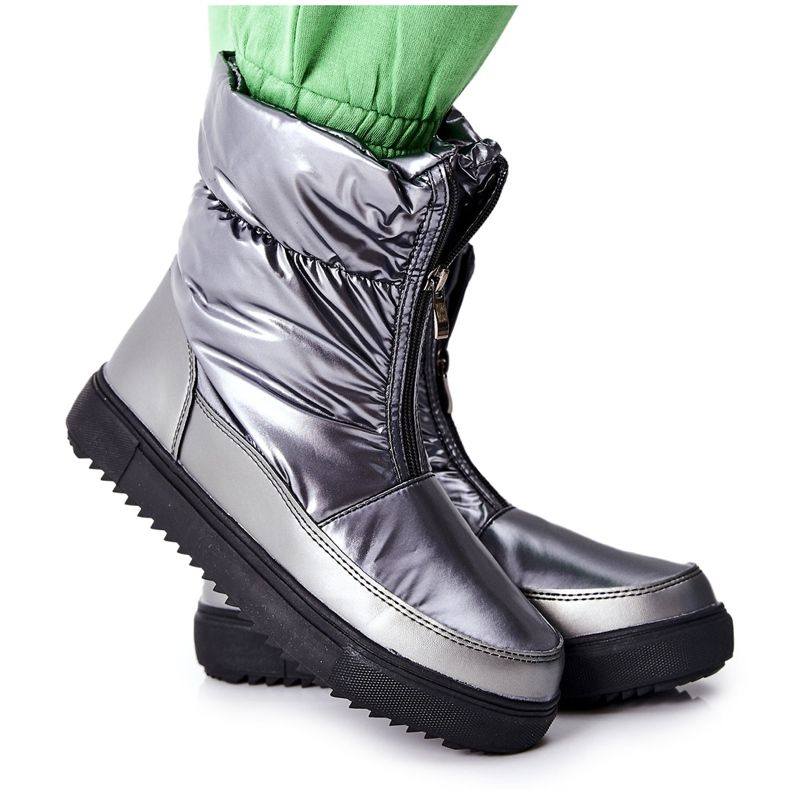 S.Barski Botas femininas cinza monile para neve quente prata