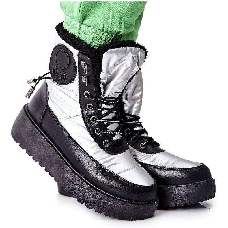 S.Barski Botas de neve femininas prateadas Kennilis quentes preto prata