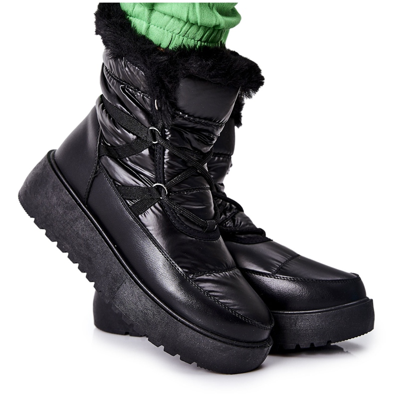 S.Barski Botas pretas quentes de neve femininas Black Gordian preto