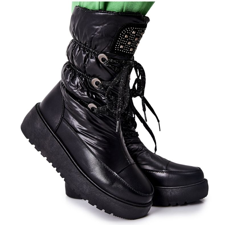 S.Barski Botas pretas quentes de neve femininas Chardonnay preto