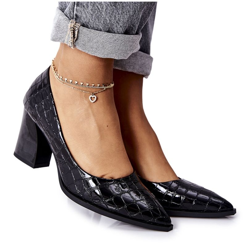 S.Barski Mulheres Couro Pumps Black Chay preto
