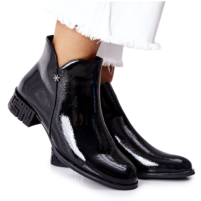 Botas aquecidas planas lacadas Sergio Leone BT540 pretas preto