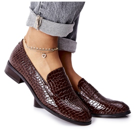 Vinceza Sapatos lacados com um padrão animal de linho marrom