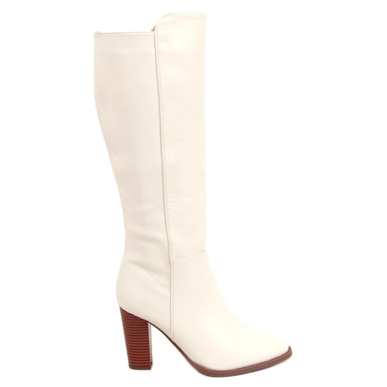 Botas de salto alto, cor creme UK03P Bege Botas de salto alto, cor creme UK03P Bege