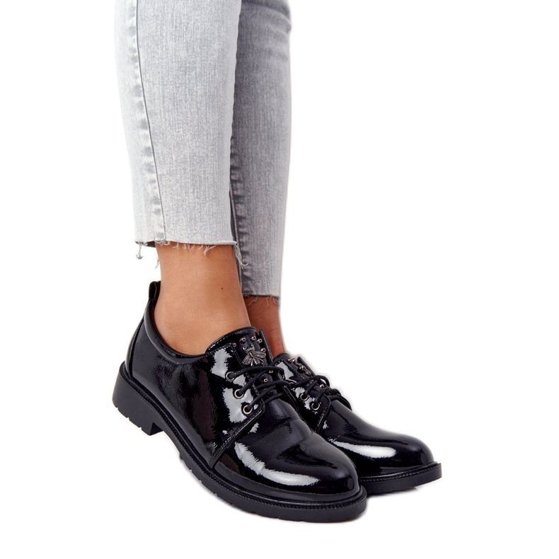 S.Barski Sapatos Oxfords lacados lacados femininos S. Barski preto