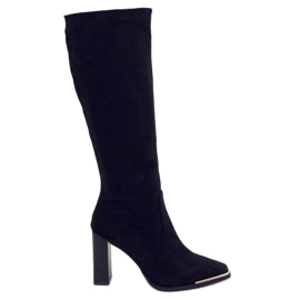 Botas de salto de camurça Clara Black preto