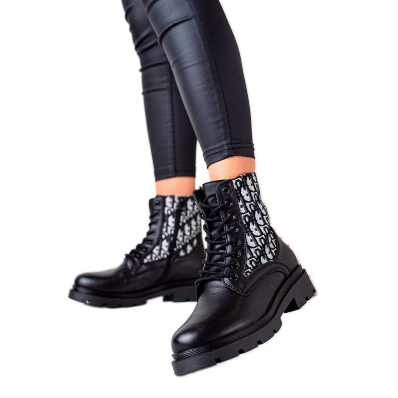 Goodin Botins com atacadores com padrão preto