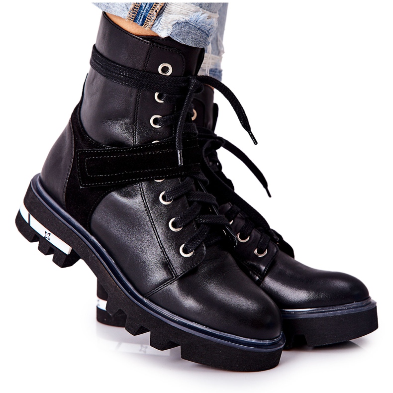 Maciejka Black Leather Workers Boots 05219-01 preto
