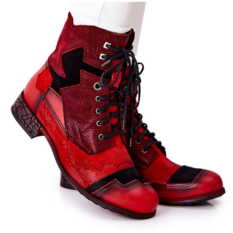 Botas quentes de couro feminino Maciejka vermelho 04625-08