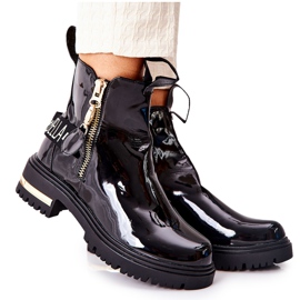 PM1 Botas clássicas lacadas com listra preta Lorie preto