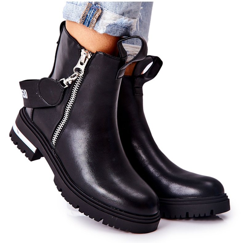 PS1 Botas pretas de couro cortona quente com zíper preto
