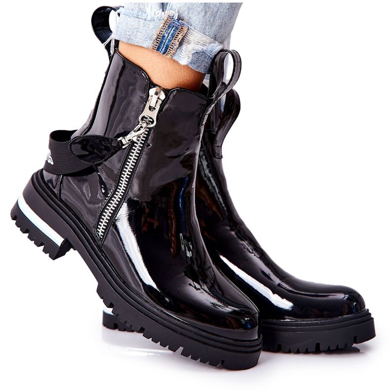 PS1 Botas Quentes Couro Lacado Com Zíper Preto Cortona PS1 Botas Quentes Couro Lacado Com Zíper Preto Cortona