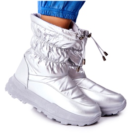 PE1 Botas femininas prateadas Starbone para neve quente com zíper prata