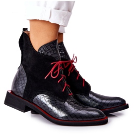 PA2 Botas de couro com padrão de jacaré Laorelia preta preto vermelho PA2 Botas de couro com padrão de jacaré Laorelia preta preto vermelho